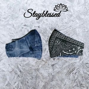 SB Face Cover Minky Denim Print + Bandana O/S